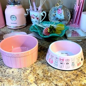 Pink cat and dog bowls